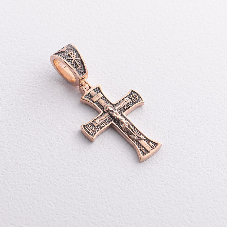 Золотий хрестик "Розп'яття. Спаси та Збережи" п04087 від ювелірного магазину Онікс