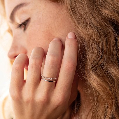 Подвійна каблучка "Міріам" з фіанітами (біле золото) к07118 №4