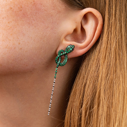 Золоті сережки - пусети "Змії" (діаманти, смарагди, рубіни) сб0597nl №2