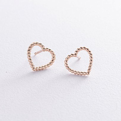 Серьги - пусеты "Сердечки" в желтом золоте с08444