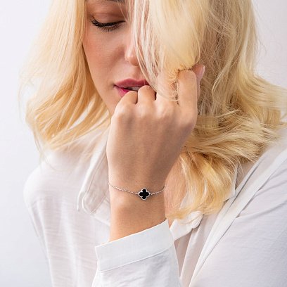 Серебряный браслет "Клевер" (оникс) 141037 №2