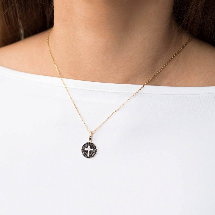 Золота підвіска "Хрестик з фіанітами" п02929 від ювелірного магазину Онікс - 2