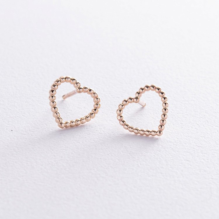 Серьги - пусеты "Сердечки" в желтом золоте с08444 от ювелирного магазина Оникс