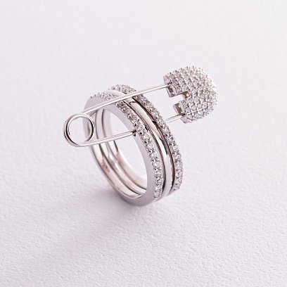 Серебряное кольцо - трансформер "Булавка" с фианитами 112628