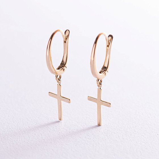 Серьги "Крестики" в желтом золоте с06998