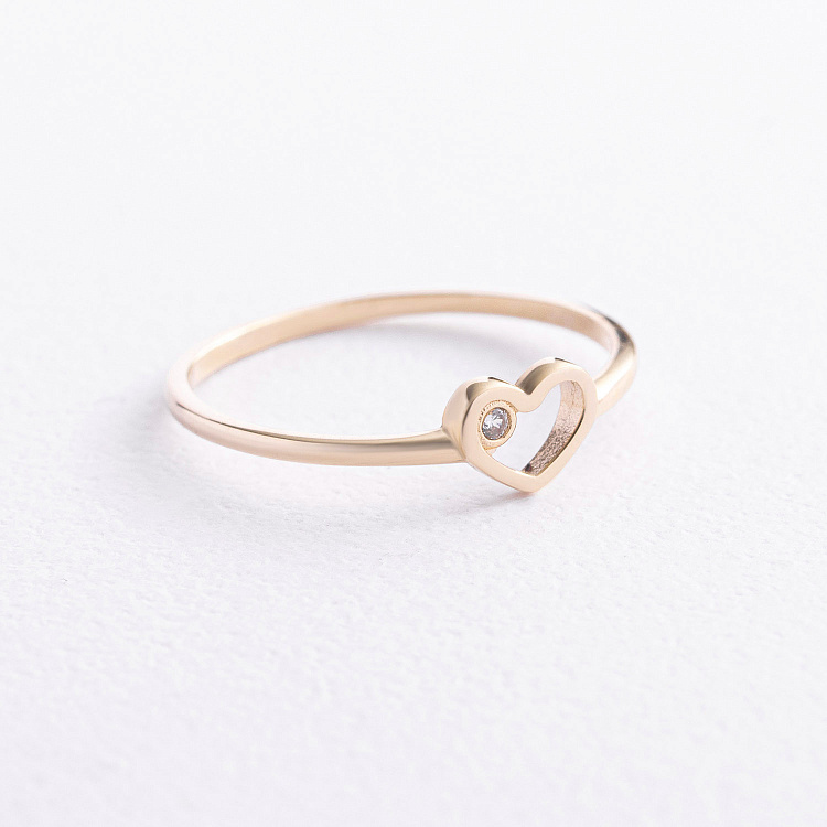Каблучка "Сердечко" в жовтому золоті (фіаніт) к08488 від ювелірного магазину Онікс - 1