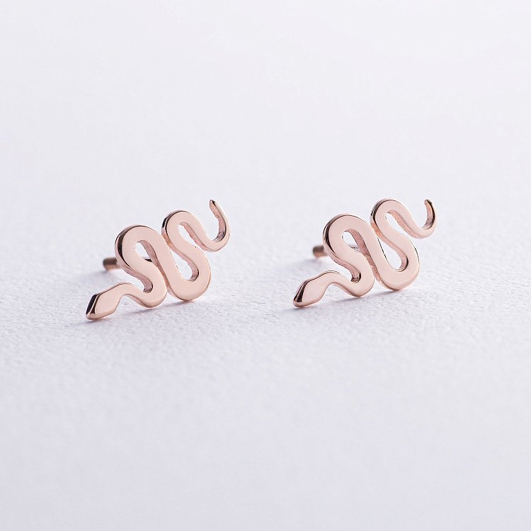 Сережки - пусети "Змії" у червоному золоті с07925 від ювелірного магазину Онікс