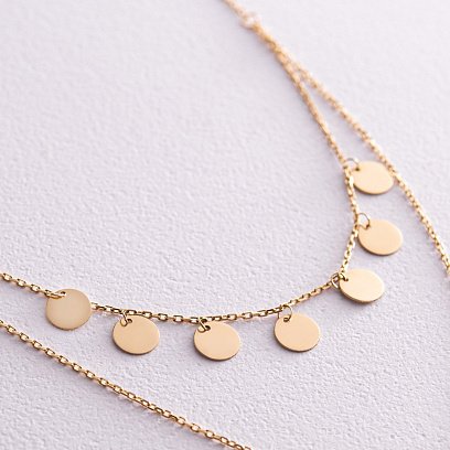 Двойное колье - галстук "Монетки" в желтом золоте кол02285 №3