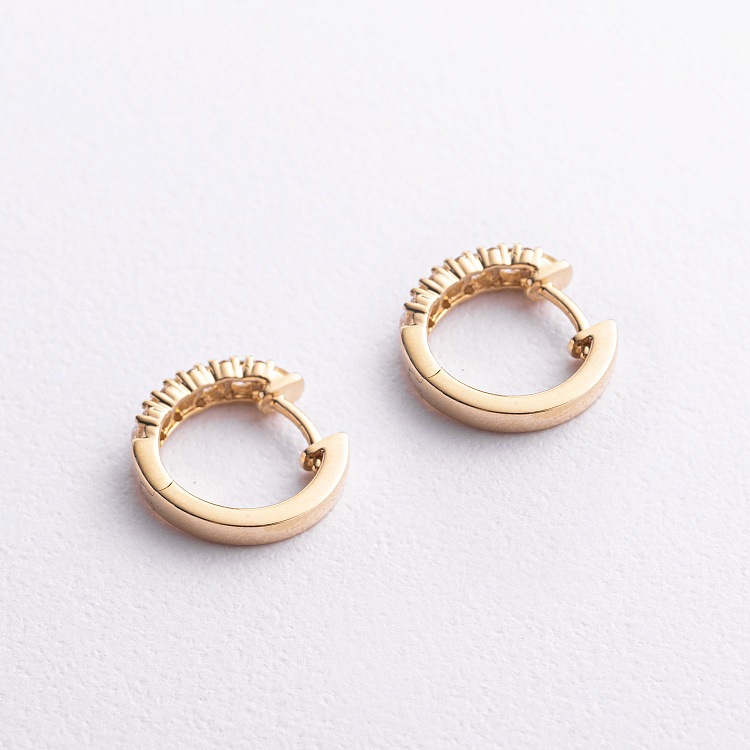 Сережки - кільця в жовтому золоті (діаманти) сб0728ri від ювелірного магазину Онікс - 1