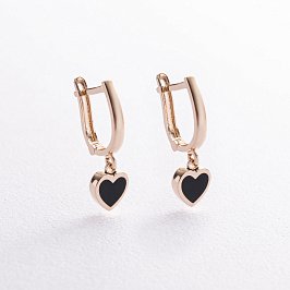 Серьги "Сердечки" в желтом золоте (эмаль) с08339