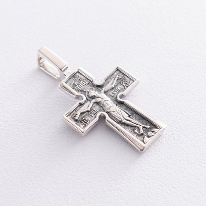 Срібний православний хрестик з чорнінням "Розп'яття. Божа Матір" Втілення". П'ять святителів" 13437 №6