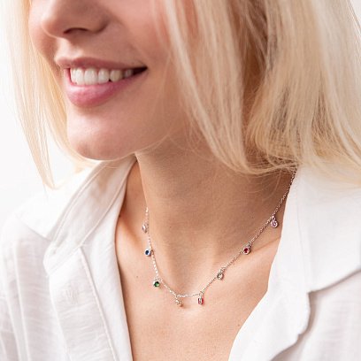 Серебряное колье с разноцветными фианитами 181121 №3