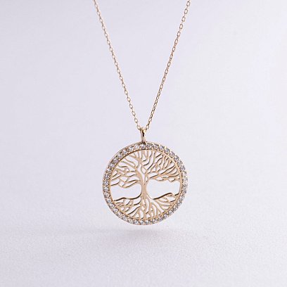 Кольє "Дерево життя" з фіанітами (жовте золото) кол02491