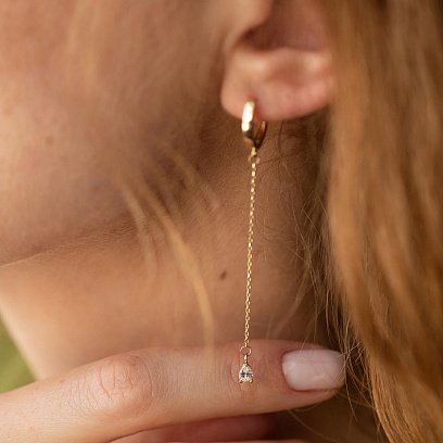 Сережки - кільця "Крапельки" з фіанітами (жовте золото) с08352 №6