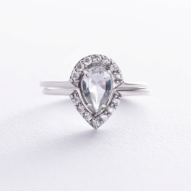 Двойное серебряное кольцо "Капелька" с кварцом и фианитами GS-01-004-6410 Двойное серебряное кольцо "Капелька" с кварцом и фианитами GS-01-004-6410 от ювелирного магазина Оникс