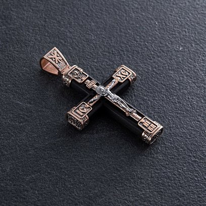 Золотой крест "Распятие. Спаси и Сохрани" с эбеновым деревом 981з №6