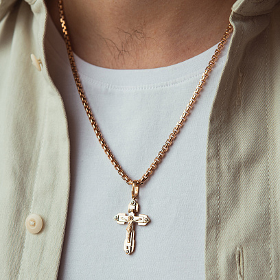 Золотий хрестик "Розп'яття. Спаси та Збережи" (фіаніти) 270135 №4