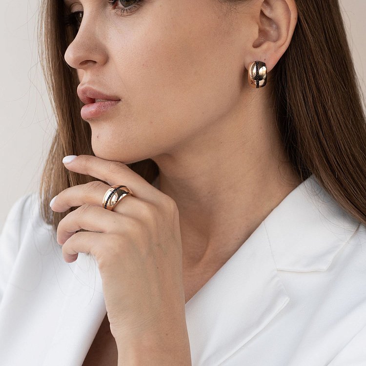 Золотые серьги с черными фианитами с06839 от ювелирного магазина Оникс - 1