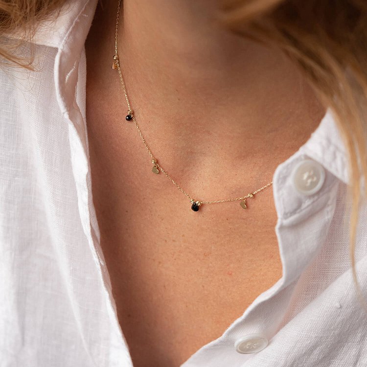 Кольє "Сердечки" з чорними фіанітами (жовте золото) кол02271 від ювелірного магазину Онікс - 3