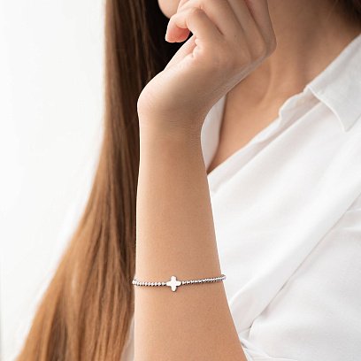 Кульковий браслет "Конюшина" в білому золоті б04435 №3