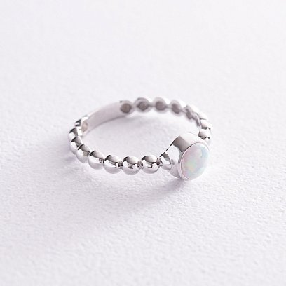 Кулькова каблучка з синт. опалом (біле золото) к07194 №4