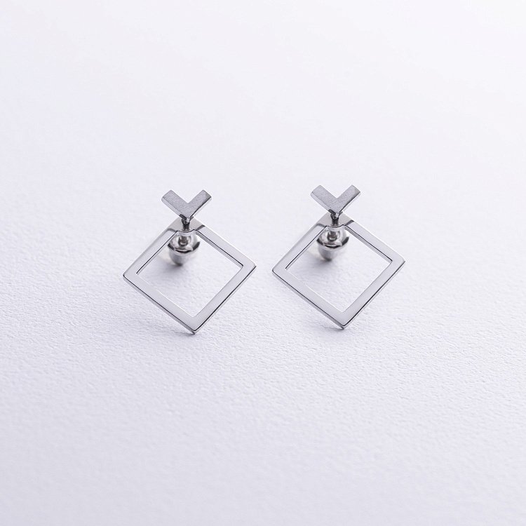 Серебряные серьги - джекеты "Ромбы" 123122 от ювелирного магазина Оникс - 3