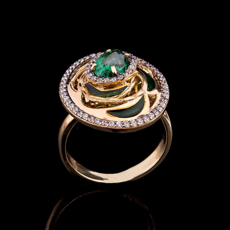 Золота каблучка (фіаніти, емаль) к03951 - 3 Золота каблучка (фіаніти, емаль) к03951 від ювелірного магазину Онікс - 3