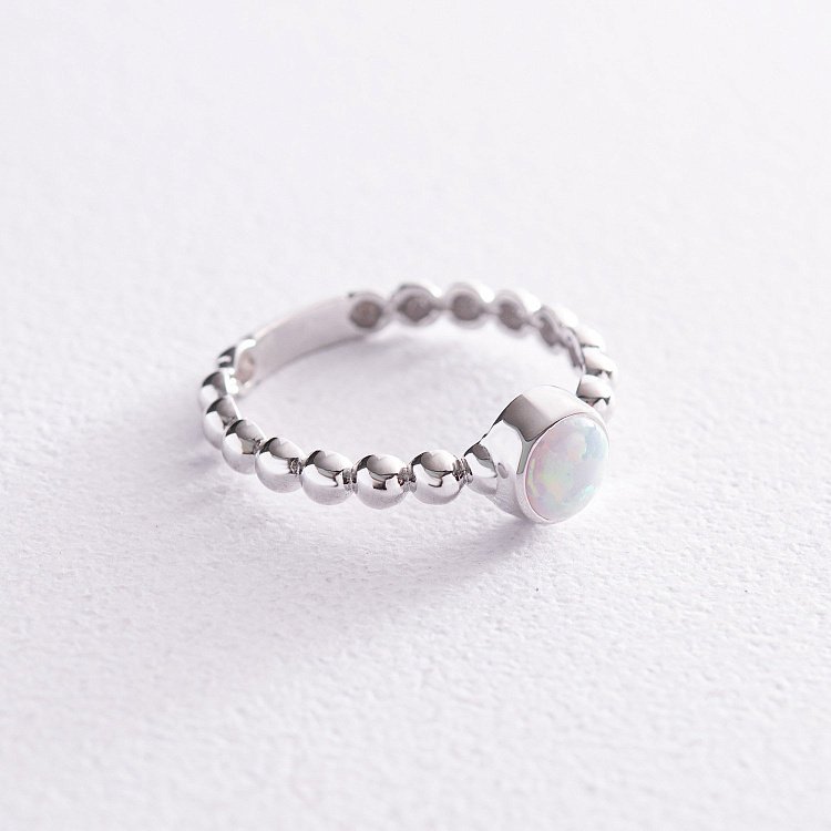 Кулькова каблучка з синт. опалом (біле золото) к07194 від ювелірного магазину Онікс - 6