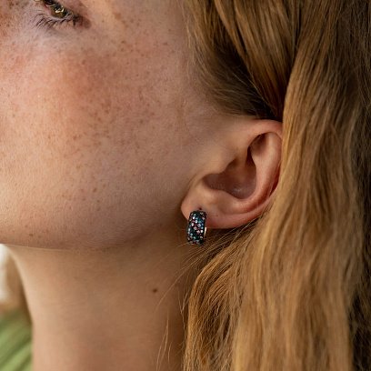 Серебряные серьги - кольца "Океан" с фианитами 122148 №4