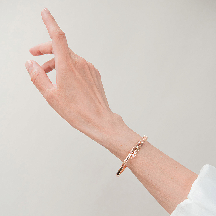 Жесткий браслет "Змея" в красном золоте (фианиты) б05621 - 5 Жесткий браслет "Змея" в красном золоте (фианиты) б05621 от ювелирного магазина Оникс - 5