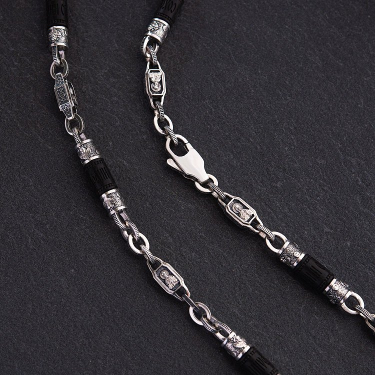 Мужская серебряная цепочка "Спаси и сохрани" с эбеновым деревом 629 от ювелирного магазина Оникс - 2