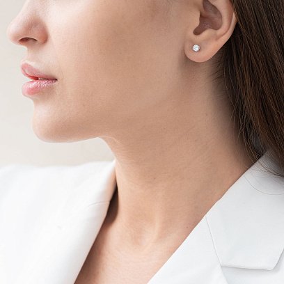 Сережки - пусети "Сердечка" в білому золоті (фіаніти) с06918 №5