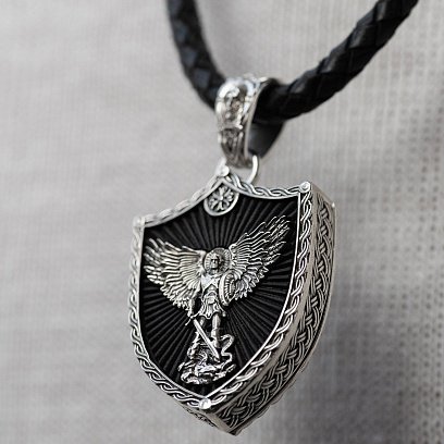 Срібний кулон "Св. Георгій Переможець" з ебеновим деревом 1270 №4