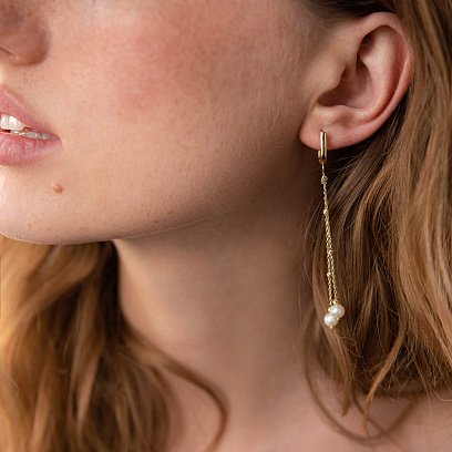 Золоті сережки з перлами на ланцюжку с07802 №9