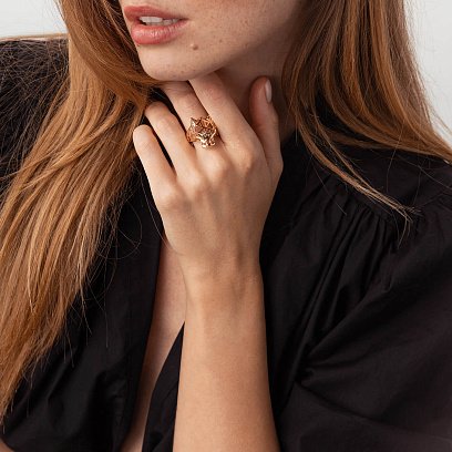 Кольцо "Пантера" в красном золоте (фианиты) к07036 №11