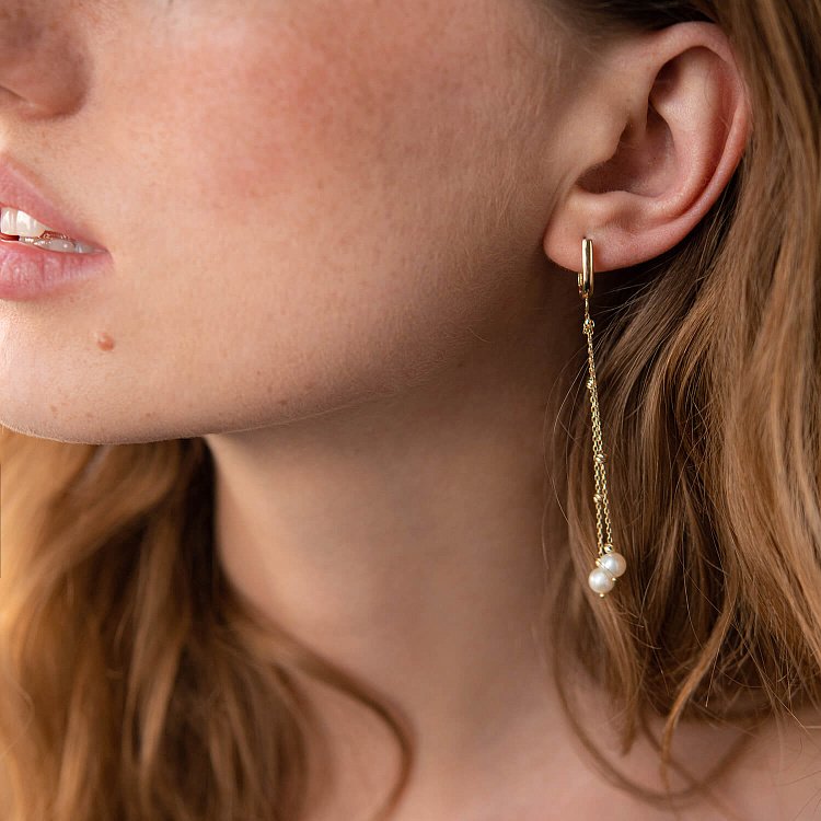 Золоті сережки з перлами на ланцюжку с07802 від ювелірного магазину Онікс - 8