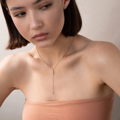 Срібне кольє - краватка з фіанітами 181177 №2