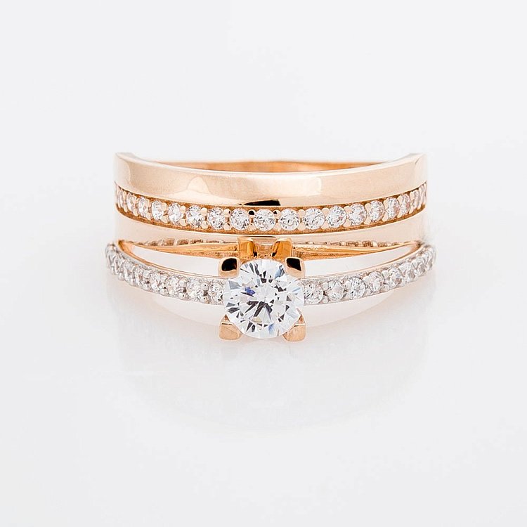 Золота каблучка з фіанітами к04899 - 1 Золота каблучка з фіанітами к04899 від ювелірного магазину Онікс - 1