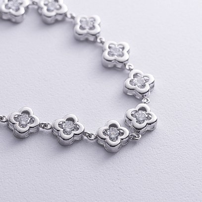 Серебряный браслет "Клевер" с фианитами 141438 №3