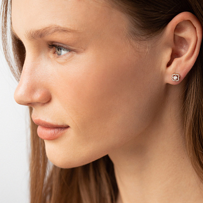 Серьги - пусеты "Клевер" с фианитами (желтое золото) с09176 №3