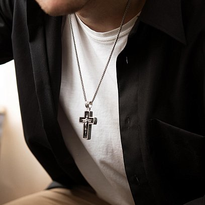 Срібний хрест "Розп'яття. Спаси та Збережи" з ебеновим деревом 1045 №6