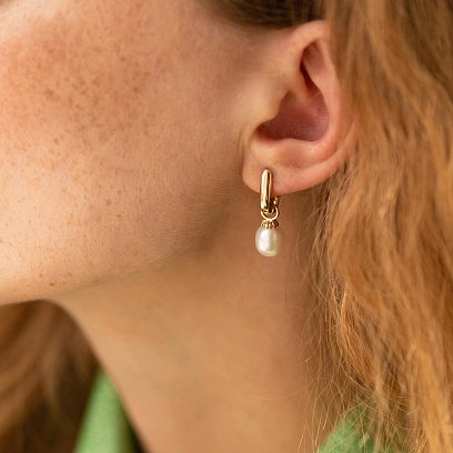 Сережки в жовтому золоті (культ. прісн. перли) с08535 №2