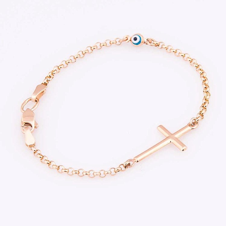 Золотий дитячий браслет з хрестиком б02136 від ювелірного магазину Онікс