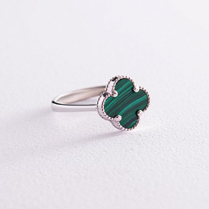 Серебряное кольцо "Клевер" (малахит) 112562 №4