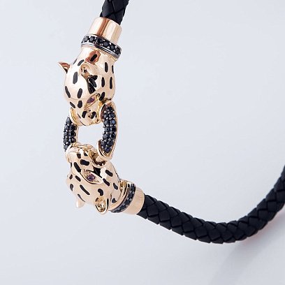 Каучуковый браслет в золоте "Пантеры" с эмалью и фианитами б02365 №2