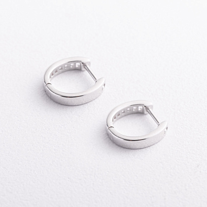 Срібні сережки - кільця з фіанітами 123558 №2