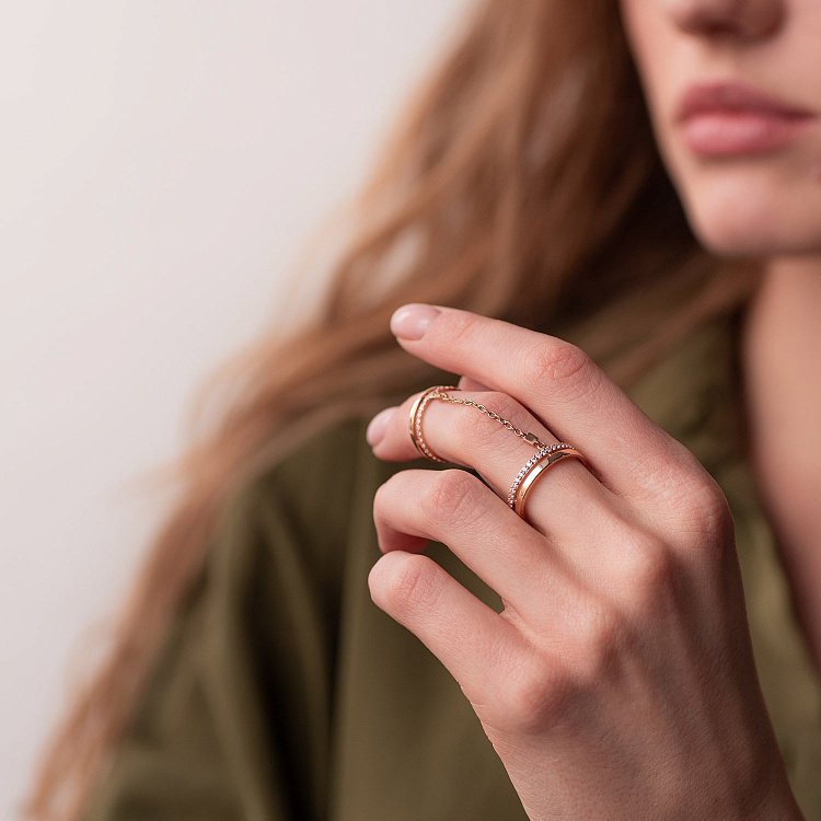 Подвійна золота каблучка на фалангу з фіанітами к05513 від ювелірного магазину Онікс - 3