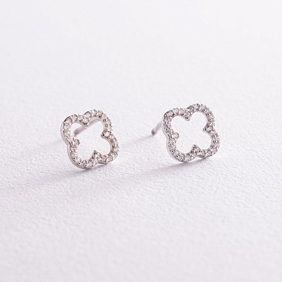 Срібні сережки - пусети "Конюшина" з фіанітами 008220 №2