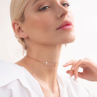 Золоті сережки-протяжки з хрестиками с05558 №2