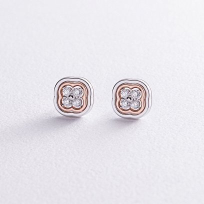 Золотые серьги - пусеты "Клевер" с бриллиантами 334361121